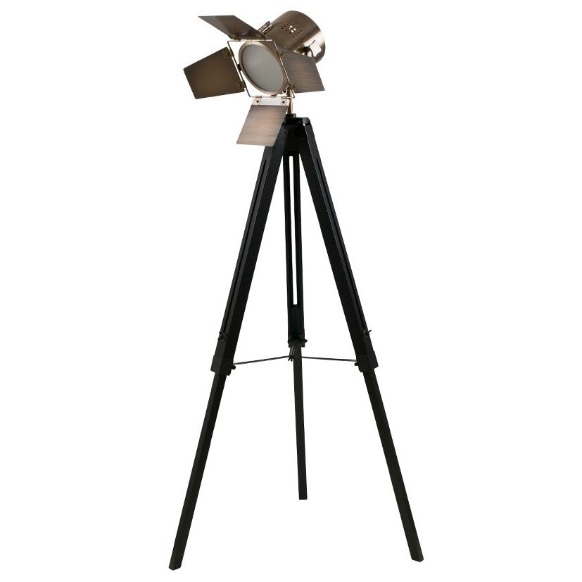 Black Wood Film Light & Antique Brass Head (Floor Lamp)