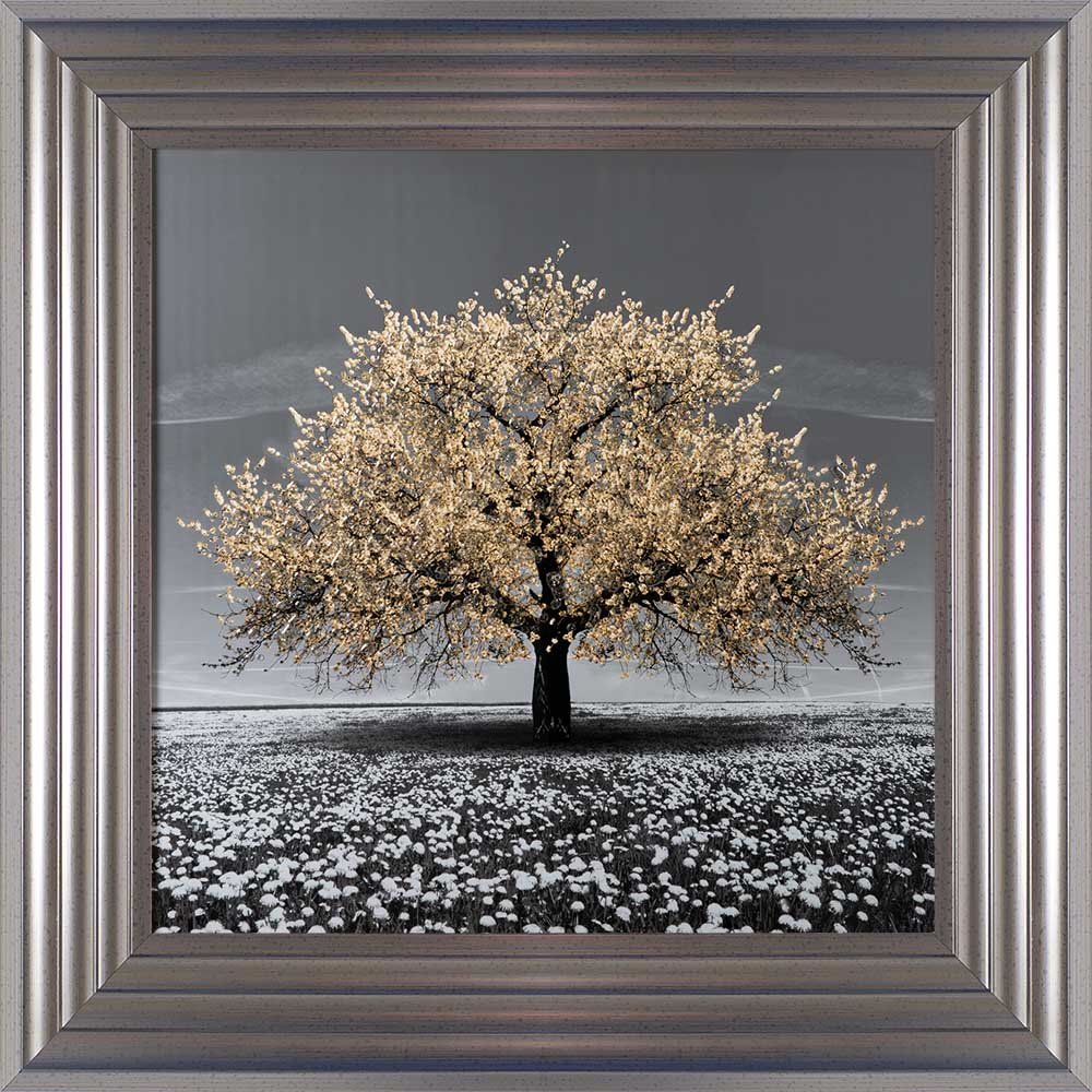 Champagne Cherry Tree Framed Wall Art 55x55cm