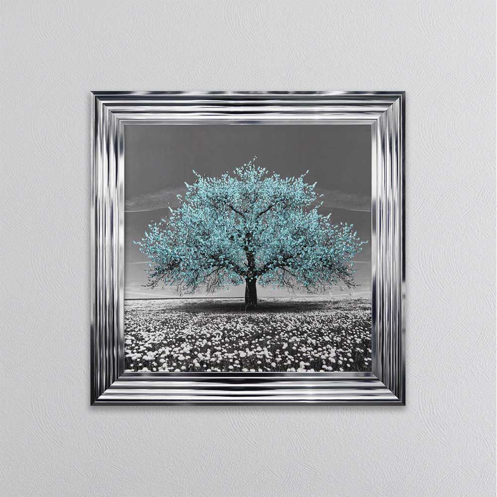 Teal Cherry Tree Framed Wall Art 75x75cm