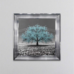 Teal Cherry Tree Framed Wall Art 75x75cm