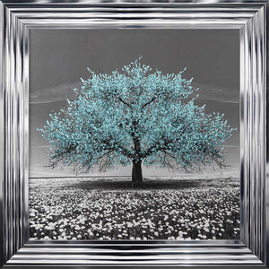 Teal Cherry Tree Framed Wall Art 75x75cm