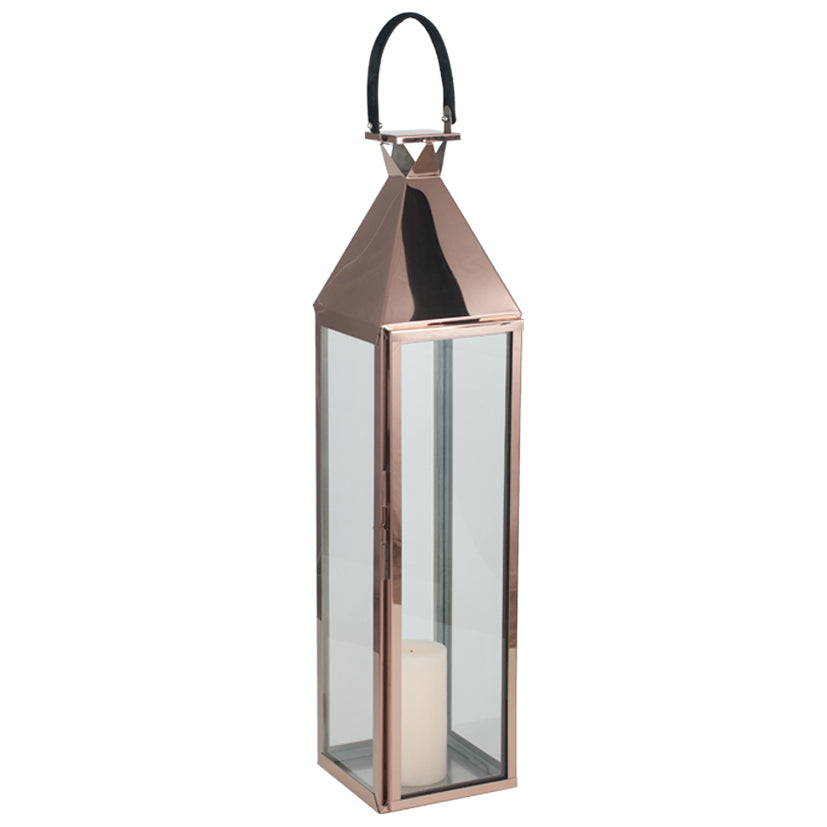 Shiny Copper Stainless Steel & Glass Large Lantern