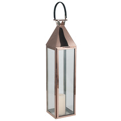 Shiny Copper Stainless Steel & Glass Large Lantern