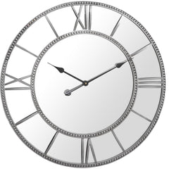 Grey Framed Beaded Mirrored Round Clock
