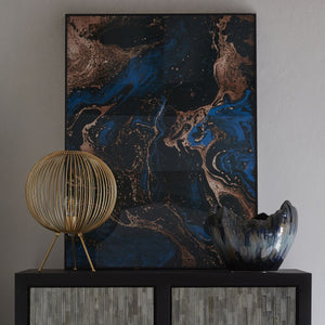 Blue, Black And Gold Marble Effect Glass Wall Art