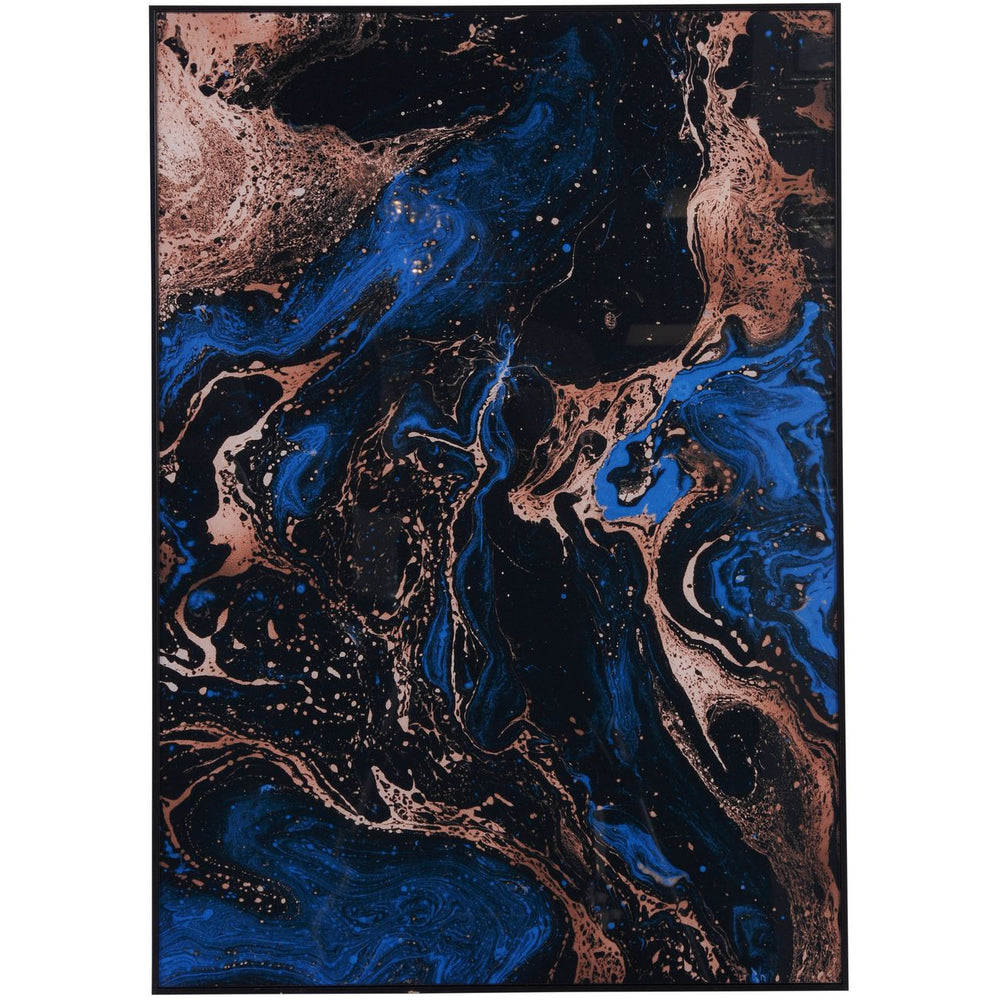 Blue, Black And Gold Marble Effect Glass Wall Art