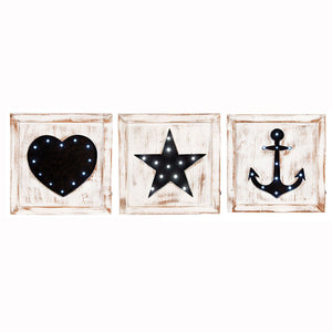 S/3 Natural Wash Fir Wood Square LED Wall Plaques