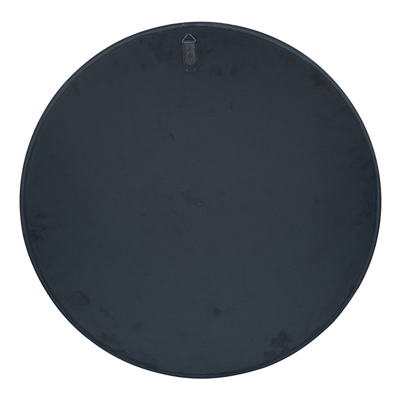 Matt Black Wood Veneer Round Mirror w/Foxed Glass