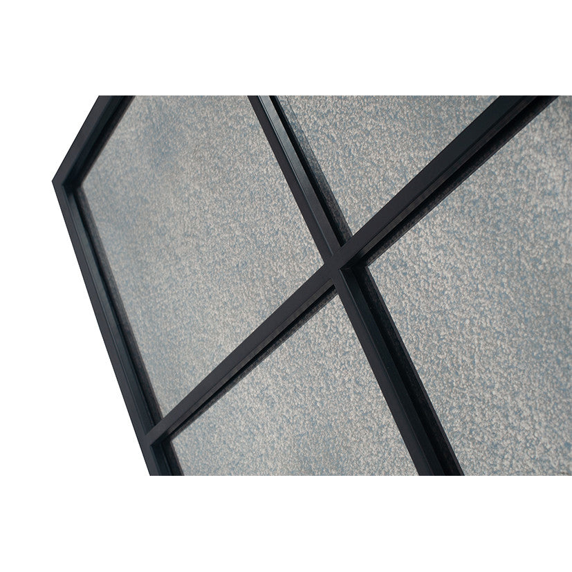 Matt Black Metal 6 Pane Mirror with Foxed Glass