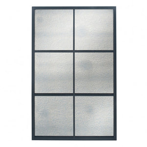 Matt Black Metal 6 Pane Mirror with Foxed Glass