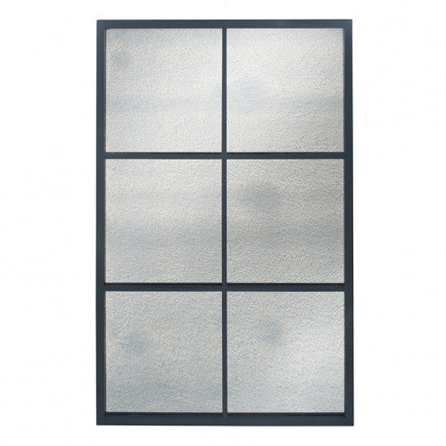 Matt Black Metal 6 Pane Mirror with Foxed Glass