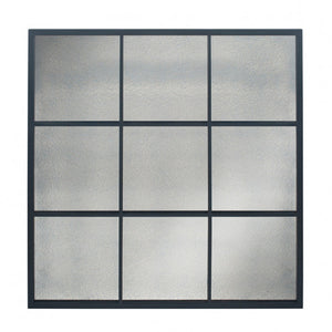 Matt Black Metal 9 Pane Mirror with Foxed Glass