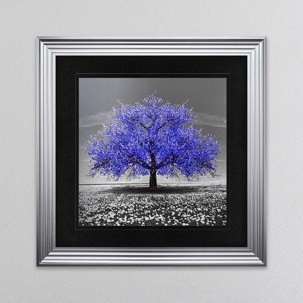 Navy Cherry Tree Framed Wall Art 90x90cm