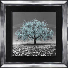 Teal Cherry Tree Framed Wall Art 90x90cm